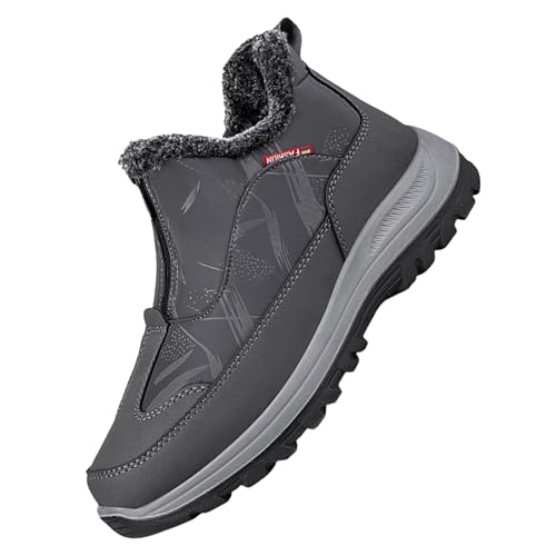 Generisch Winterschuhe Herren Ohne Schnürsenkel, Wanderschuhe Herren Leicht Halbhoch, Trekkingschuhe Slip On Schneeschuhe Rutschhemmend Winterstiefel Vintage Klassischer Outdoorschuhe Für Casual von Generisch