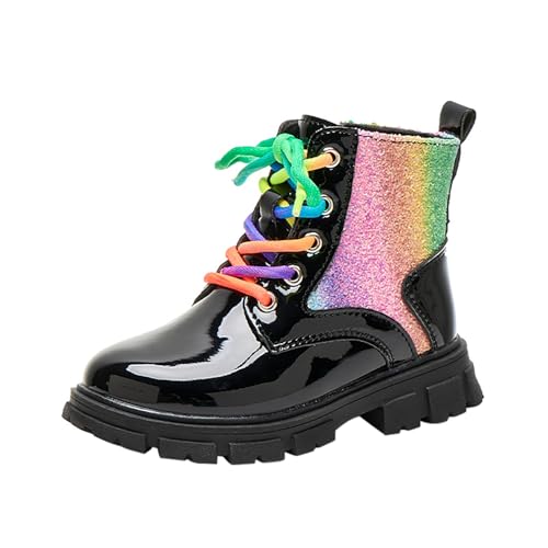 Generisch Winterschuhe Kinder Lederstiefel Winter Warme Winterschuhe Mädchen Halbstiefel Outdoor Langschaft Stiefeletten Prinzessin Einfarbige Dirndlschuhe Freizeitstiefel Partyschuhe von Generisch