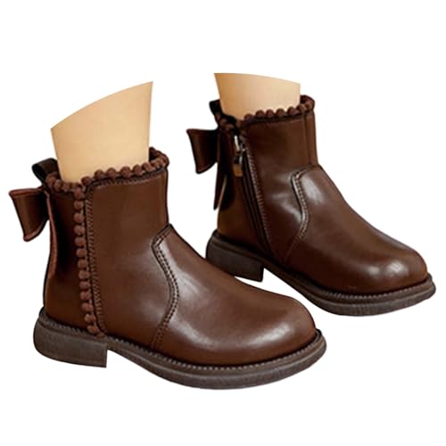 Generisch Winterschuhe Kinder Mädchen Lederstiefel Winter Warme Reitstiefeletten Outdoor Festliche Halbstiefel Einfarbige Dirndlschuhe Schlupfstiefel Westernstiefel Kinderstiefel von Generisch