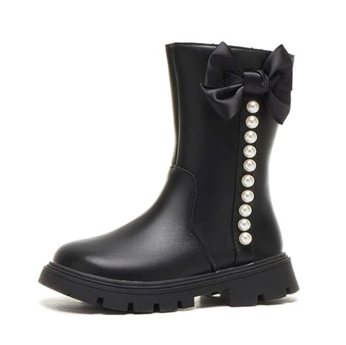 Generisch Winterschuhe Mädchen Winterstiefel mit Schleife Schlupfstiefel Winter Warme Stiefeletten Mädchen Wanderschuhe Outdoor Boots Dirndl Schuhe Einfarbige Dirndlschuhe Westernstiefel von Generisch