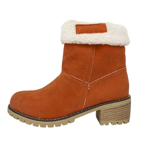 Generisch Winterstiefel Damen Bequemes Slip on Ankle Boots Warme Gefüttert Wildleder Winterboots Breites Kalb Schnee Stiefeletten Mit Blockabsatz von Generisch