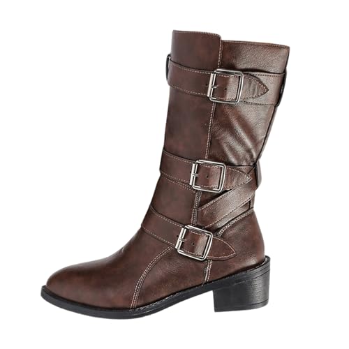 Generisch Winterstiefel Damen Hohe Stiefel Winter Schuhe Warme Leder Reitstiefel mit Absatz Komfort Beiläufige Schnalle Stiefel Winterschuhe Wildleder Damenstiefel Winterstiefel von Generisch