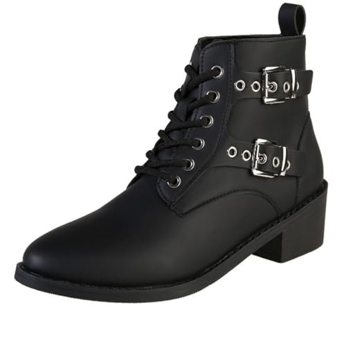 Generisch Winterstiefel Damen Kurz, Stiefel Damen Stiefeletten Mit Absatz Leder Schnalle Cowboystiefel Elegant Kurzschaft Ankle Boots Breite Füße Regenschuhe Leichte Reitstiefel Outdoor Wanderstiefel von Generisch