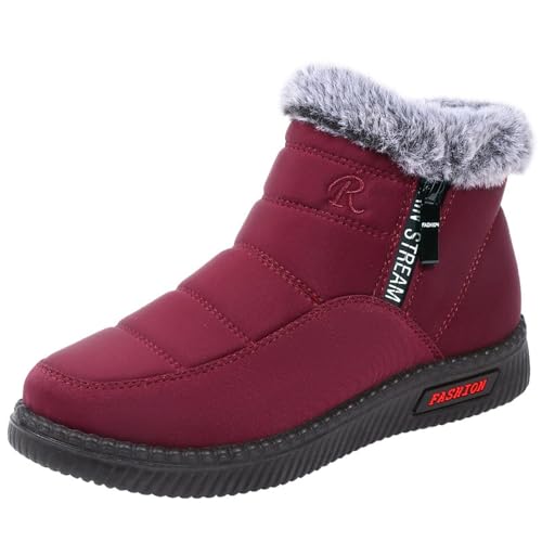 Generisch Winterstiefel Damen Mit Dicker Sohle - Schneestiefel Warme Gefütterte Winterstiefel Bequeme rutschfeste Schlupfstiefel Übergangs Thermostiefel Kurzschaft Stiefeletten Flach Booties von Generisch