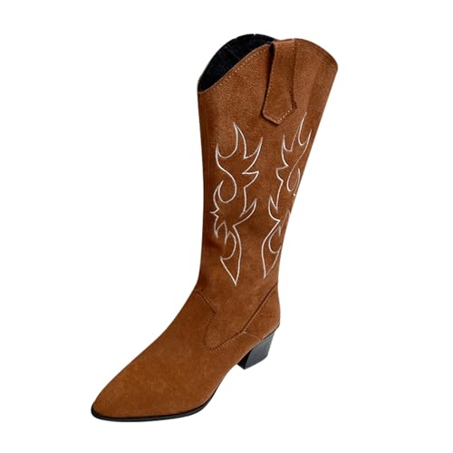 Generisch Winterstiefel Damen Schuhe Kurze Retro-Modestiefel Atmungsaktive Schuhe Absätze Damenreißverschluss High Chunky Damenstiefel (Brown, 39) von Generisch