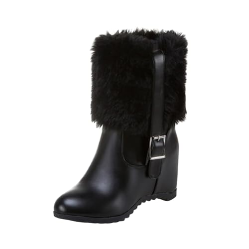 Generisch Winterstiefel Damen Schuhe Plüsch Gürtelschnalle Dekoration erhöhte Dicke Sohle Kurze Stiefel (Black, 39) von Generisch
