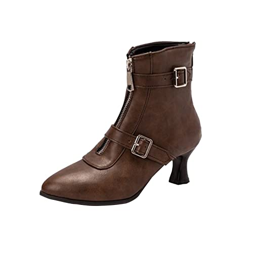 Generisch Winterstiefel Damen Schuhe Stiletto-Absatz Stiefeletten Toe Lace Up Zipper Booties Dress Short Boot (Brown, 42) von Generisch
