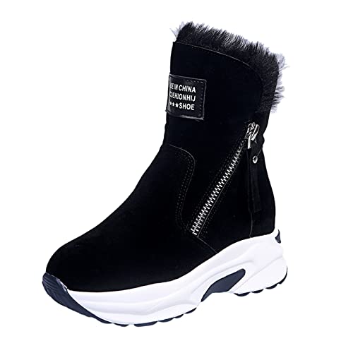 Generisch Winterstiefel Damen Schuhe Warme Thermo-Heel-Slip-On-Damenschuhe Lässige Schneestiefel Atmungsaktive Winter-Wedges-Damenstiefel (Black, 40) von Generisch