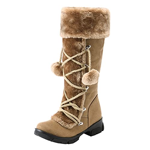 Generisch Winterstiefel Damen Schuhe Zipper Booties Toe Round Warm Middle Schuhe High Hairball Retro Damen Snow Keep Heels Damenstiefel (Brown, 41) von Generisch