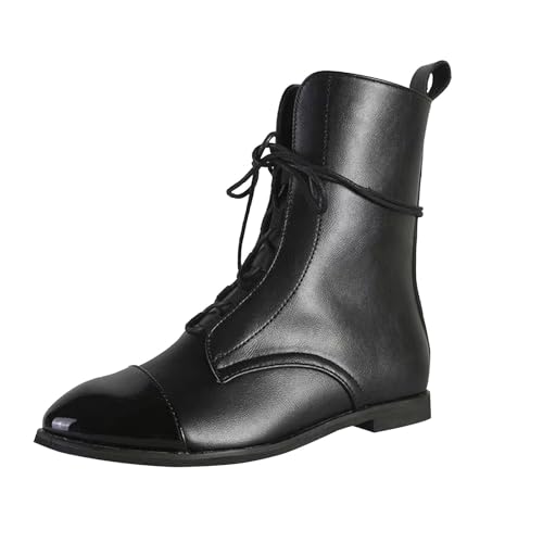 Generisch Winterstiefel Für Damen,Damen Lederstiefel Größe,Einfarbig Winter Warm Boots Classic rutschfeste Low Heel Wasserdicht Freizeitstiefel Weite Wade Stiefeletten von Generisch