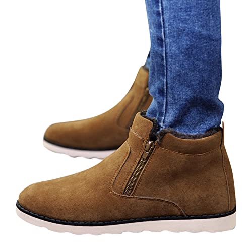 Generisch Winterstiefel Herren Mode Winter Herren Schneestiefel Runde Zehe Flacher Boden Rutschfester Wasserdichter Seitlicher Reißverschluss Warm (Yellow, 40) von Generisch