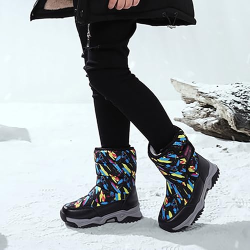 Generisch Winterstiefel Junge Kinderschuhe Modische Stiefel mit dicken Sohlen Winter samt warme Schneestiefel (Black, 32 Big Kids) von Generisch