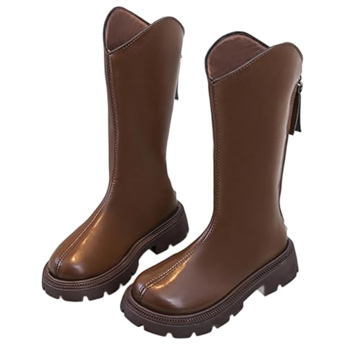 Generisch Winterstiefel Mädchen Elegant Leder Reitstiefel Flache Bequeme Kniehohe Stiefel Rutschfest Winterschuhe Mode Reißverschluss Stiefeletten Causal Kinderstiefel von Generisch