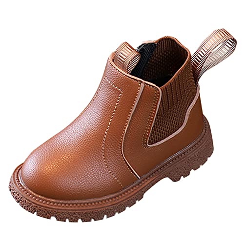 Generisch Winterstiefel Mädchen Jungen Kinder Stiefeletten Kinder Low Heel Booties Mode seitlicher Reißverschluss Kurze Flache Schuhe (Brown, 27 Toddler) von Generisch