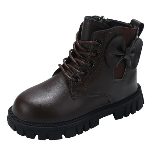 Generisch Winterstiefel Mädchen Kinderschuhe Stiefeletten mit dickem Absatz bequemer weicher Sohle, lässige Nude-Stiefel (Brown, 32 Big Kids) von Generisch