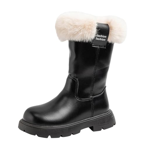 Generisch Winterstiefel Mädchen Mädchen Winter Fleece einfarbig seitlicher Reißverschluss Oberschenkel hohe Stiefel warme Data Stiefel (Black, 32 Big Kids) von Generisch