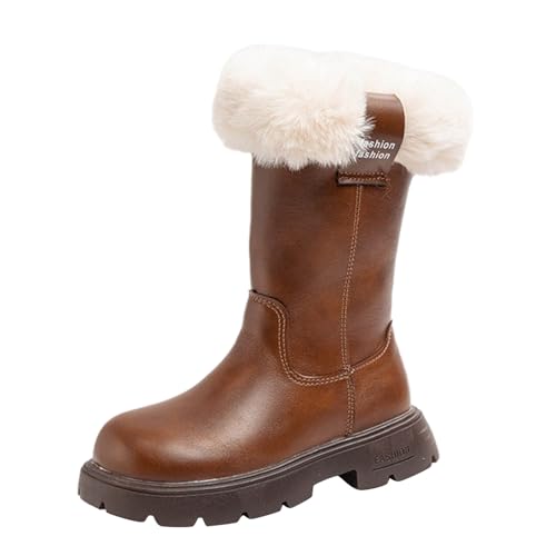 Generisch Winterstiefel Mädchen Mädchen Winter Fleece einfarbig seitlicher Reißverschluss Oberschenkel hohe Stiefel warme Data Stiefel (Brown, 28.5 Little Child) von Generisch