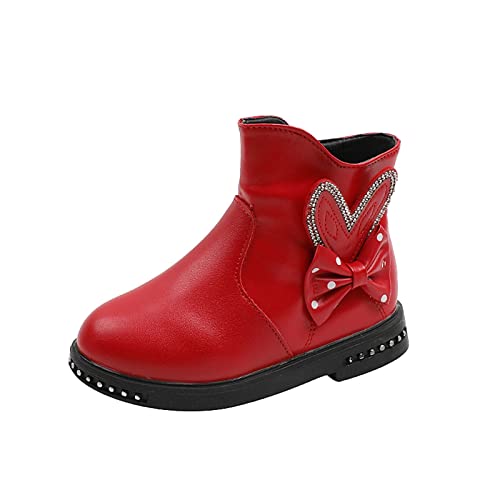 Generisch Winterstiefel Mädchen Mode Winter Stiefel Niedriger Absatz Flacher Boden rutschfeste Strass Bowknot Solide Seitlicher Reißverschluss Bequem (Red, 28.5 Little Child) von Generisch