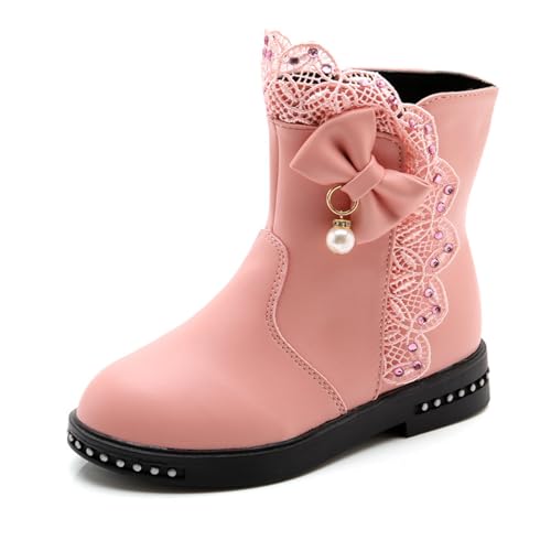 Generisch Winterstiefel Mädchen Stiefeletten Warm Gefütterte Winterschuhe Niedliche Wanderschuhe Outdoor Boots Freizeit Prinzessin Schuhe Einfarbige Dirndlschuhe Schneestiefel von Generisch