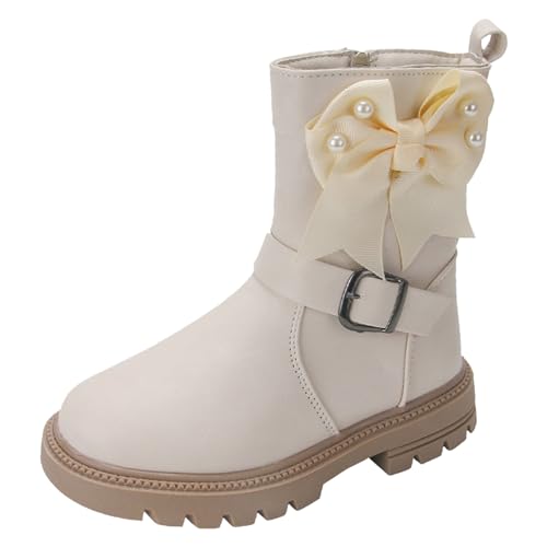 Generisch Winterstiefel Mädchen Stiefeletten mit Schleife Halbhoch Winterschuhe Niedliche Wanderschuhe Outdoor Boots Freizeit Prinzessin Schuhe Einfarbige Dirndlschuhe Springerstiefel von Generisch