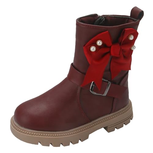 Generisch Winterstiefel Mädchen Stiefeletten mit Schleife Halbhoch Winterschuhe Niedliche Wanderschuhe Outdoor Boots Freizeit Prinzessin Schuhe Einfarbige Dirndlschuhe Springerstiefel von Generisch