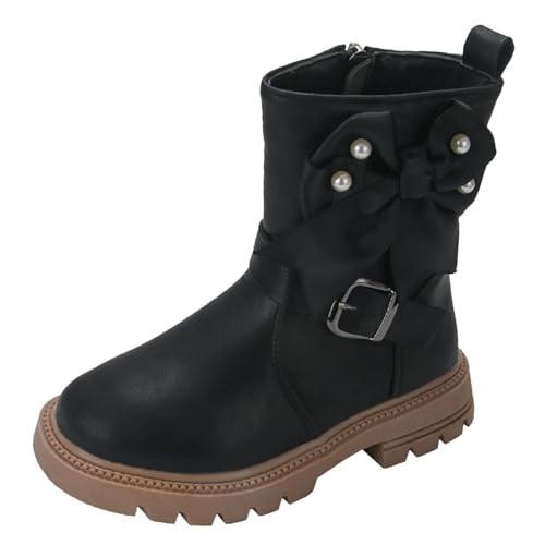 Generisch Winterstiefel Mädchen Stiefeletten mit Schleife Halbhoch Winterschuhe Niedliche Wanderschuhe Outdoor Boots Freizeit Prinzessin Schuhe Einfarbige Dirndlschuhe Springerstiefel von Generisch