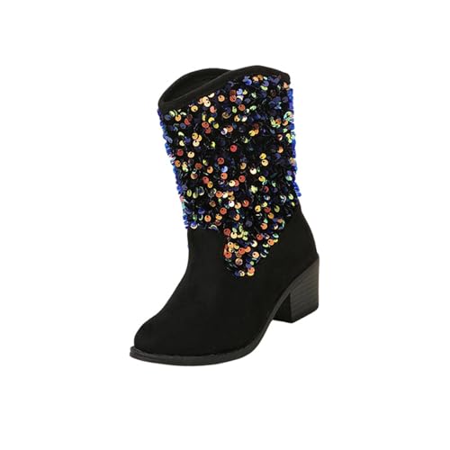 Generisch Winterstiefel Silber Boots Dress Boot Pointed Toes Heel Mid Calf Zipper Birthday Toddler to Big Kid Kinderstiefel 32 (Black, 28.5 Little Child) von Generisch