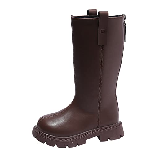 Generisch Winterstiefel Silber Kniehohe Stiefel mit dicken Sohlen warm rutschfest einfarbig Reißverschluss hinten einfacher Stil Winterschuhe 24 (Brown, 28 Toddler) von Generisch