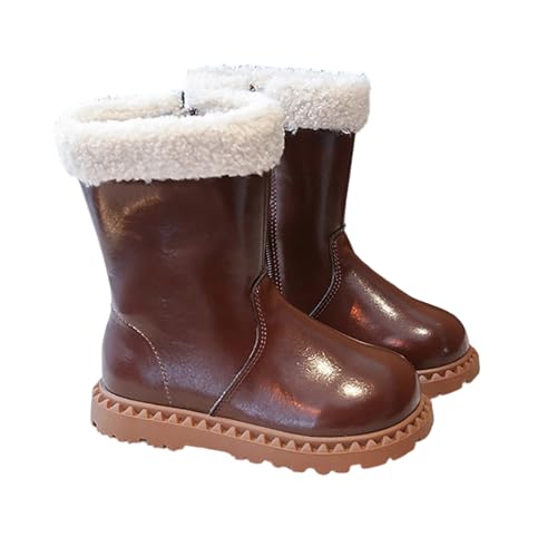 Generisch Winterstiefel für Mädchen mit warmem Fleecefutter wadenlang Schneestiefel Kleinkinder rutschfeste Bequeme Outdoor-Schuhe Kinder 35 bis 11 Jahre (Brown, 34 Big Kids) von Generisch