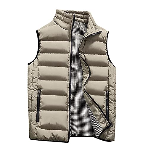 Generisch Winterweste, Herren Steppweste Outdoor Angelweste Bodywarmer Mit Taschen Lässig Funktionsweste Puffer Weste Männer Winter Dünne Westen (L, Khaki) von Generisch