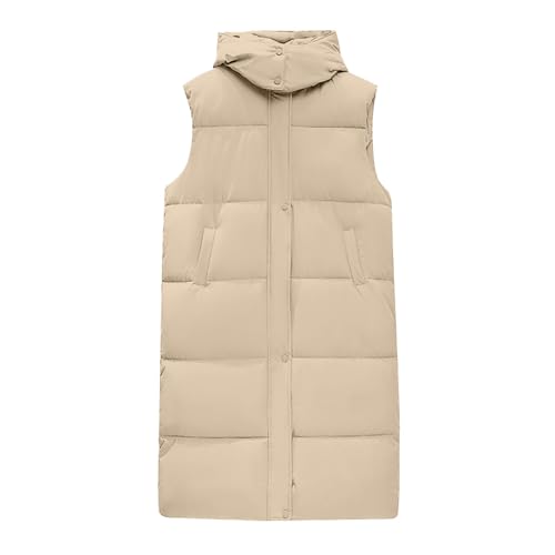 Generisch Winterweste Damen Winter Ärmellose Lang Jacke Weste Longweste Reißverschluss Steppweste Stehkragen Lange Übergangsweste Leicht Warm Winterjacke Outdoor Puffer Jacke Mäntel(A Khaki,M) von Generisch