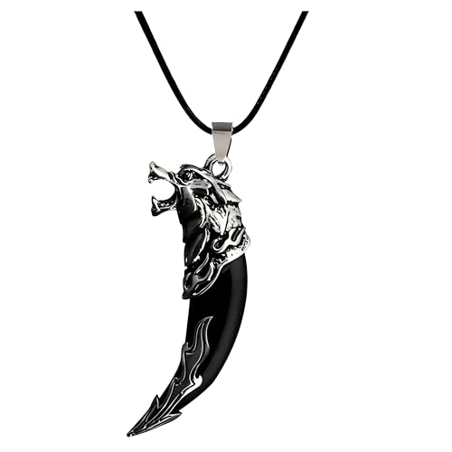 Generisch Wolfszahn Halsanhänger mit Halskette,Drachen Kette - Wikinger Schmuck für Männer， hochwertiger Halsschmuck, Schmuck neuestes Modell, Zahn, Wolf für Damen und Herren, Kinder und Fans(black) von Generisch
