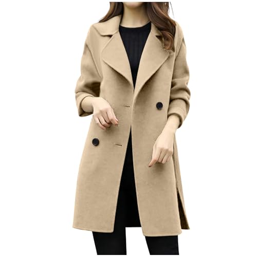 Generisch Wollmantel Damen Langer Klassischer Trenchcoat mit Reverskragen Mantel Weicher Langarm Windbreaker Winddichter Wintermantel Dufflecoat Bequeme Übergangsjacke Winter Baumwolle Wolljacke von Generisch