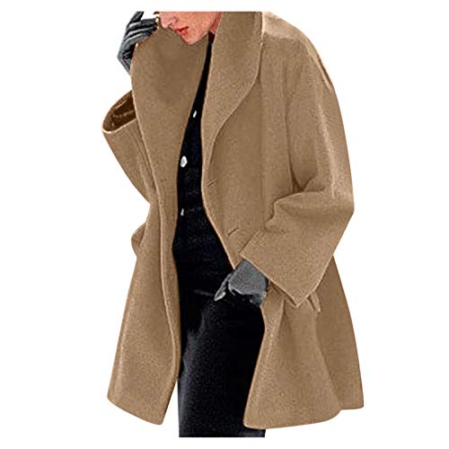 Generisch Wollmantel Damen Winddicht Winter Wollmantel Übergangsmantel Einfarbige Lang Braun Trenchcoat Windjacke Warm Elegante Wintermantel Outdoorjacke Beige mit Knopf Damenmantel Freizeitjacke von Generisch