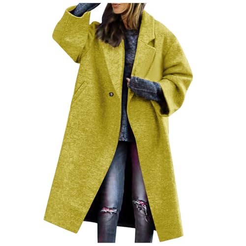 Generisch Wollmantel Damen Wintermantel Damen Lang Revers Winterjacke Mantel Langarm Einfarbig Jacke Winter Warm Lose Wolljacke Windbreaker Trenchcoat Windjacke Übergangsjacke Outwear von Generisch