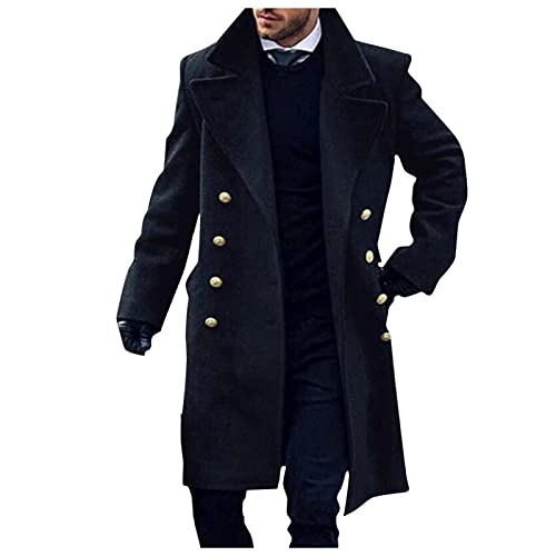 Generisch Wollmantel Herren Lang Winter Wintermantel Mantel Slim Fit Elegant Business Trenchcoat Jacken Mantel Schwarz Herren Herren Steppjacke Winter für Sohn/Freund/Ehemann von Generisch