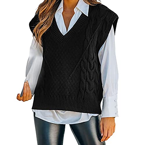 Generisch Wollweste Damen Beige Baumwolle Ärmellos Wollweste Pullunder Winter Rot V Ausschnitt Strickpullunder Pullover Sweater Vest Warm Oversize Pullover Vest Strickweste von Generisch
