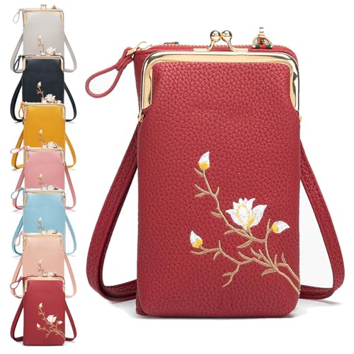 Generisch Women Sling Cross-Body Wallet, Indefinitet Women Sling Cross-Body Wallet with Mobile Cell Phone Holder (Red) von Generisch