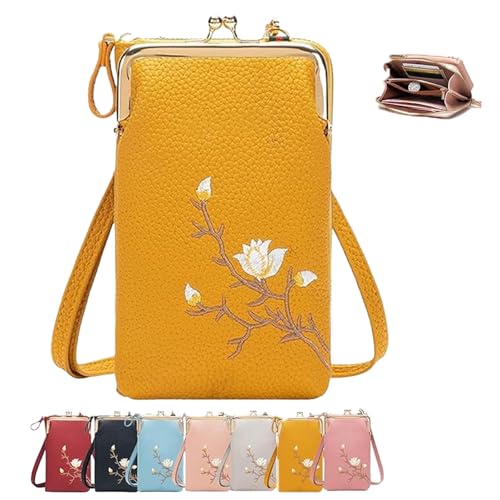 Generisch Women Sling Cross-Body Wallet, Women Crossbody Phone Bags, with Mobile Cell Phone Holder, Leather Passport Bag (Yellow) von Generisch