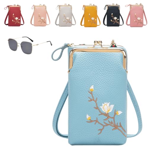 Generisch Women Sling Cross-Body Wallet With Mobile Cell Phone Holder,Floral Embroidery Crossbody Wallet With Phone Slot (blue) von Generisch