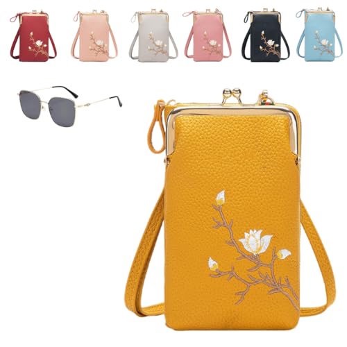 Generisch Women Sling Cross-Body Wallet With Mobile Cell Phone Holder,Floral Embroidery Crossbody Wallet With Phone Slot (yellow) von Generisch
