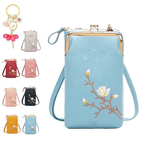 Generisch Women Sling Cross-Body Wallet with Mobile Cell Phone Holder, Cellphone Crossbody Purse, with Multiple Card Slots Pocket (Blue) von Generisch