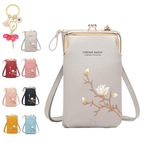 Generisch Women Sling Cross-Body Wallet with Mobile Cell Phone Holder, Cellphone Crossbody Purse, with Multiple Card Slots Pocket (Gray) von Generisch