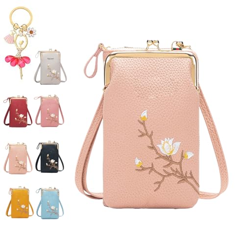 Generisch Women Sling Cross-Body Wallet with Mobile Cell Phone Holder, Cellphone Crossbody Purse, with Multiple Card Slots Pocket (Light Pink) von Generisch