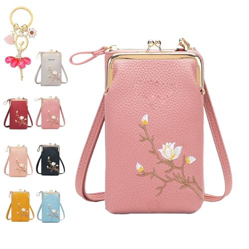 Generisch Women Sling Cross-Body Wallet with Mobile Cell Phone Holder, Cellphone Crossbody Purse, with Multiple Card Slots Pocket (Pink) von Generisch