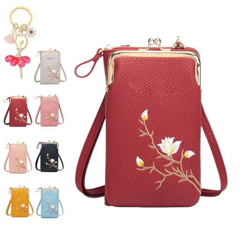 Generisch Women Sling Cross-Body Wallet with Mobile Cell Phone Holder, Cellphone Crossbody Purse, with Multiple Card Slots Pocket (Red) von Generisch