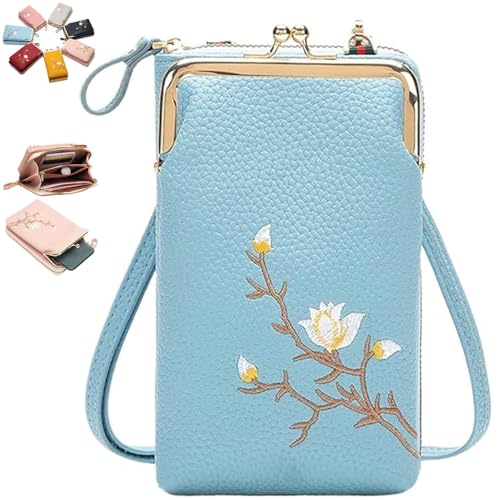 Generisch Women Sling Cross-Body Wallet with Mobile Cell Phone Holder, Embroidery Cell Phone Handbags with Card Slots (Blue 1) von Generisch