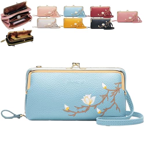 Generisch Women Sling Cross-Body Wallet with Mobile Cell Phone Holder, Embroidery Cell Phone Handbags with Card Slots (Blue 2) von Generisch