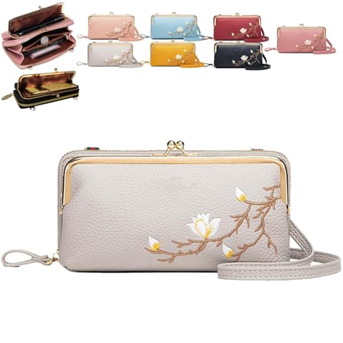 Generisch Women Sling Cross-Body Wallet with Mobile Cell Phone Holder, Embroidery Cell Phone Handbags with Card Slots (Grey 2) von Generisch