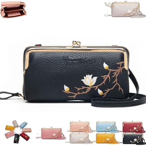 Generisch Women Sling Cross-Body Wallet with Mobile Cell Phone Holder, Embroidery Phone Wallet Crossbody, for Travel & Daily Essentials (black) von Generisch